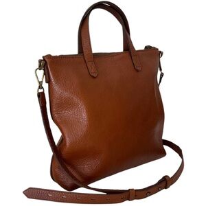 Madewell Leather Tote Crossbody Strap Small Transport Brown Zip Top Short Handle